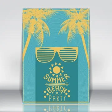 Minimal Flat Summer Beach Party Flyer Template with Sunglasses - Vector Ill.. Stock Illustration