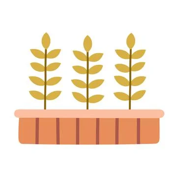 Minimal flat vector illustration of a rectangular planter box with young Stock Illustration