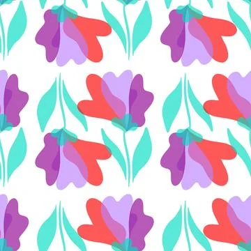 Minimal flower seamless vector pattern on white background Stock Illustration