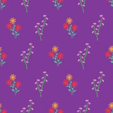 Minimal flowers repeat pattern illustration, purple background Stock Illustration