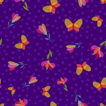 Minimal flowers seamless vector pattern design on purple background Illustrazione stock