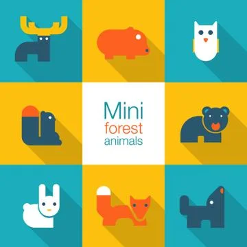 Minimal forest animals Stock Illustration
