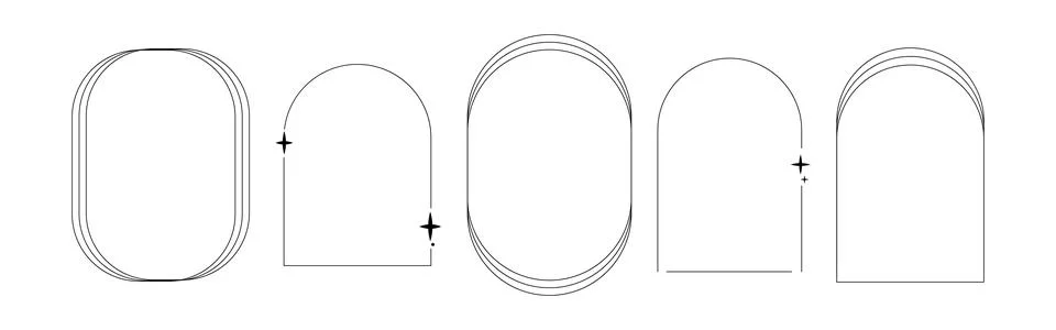 Minimal Frame Element with Star Icon Line Art Stock Illustration