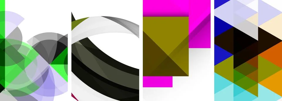 Minimal geometric abstract background with circles, lines and triangles Stock Illustration