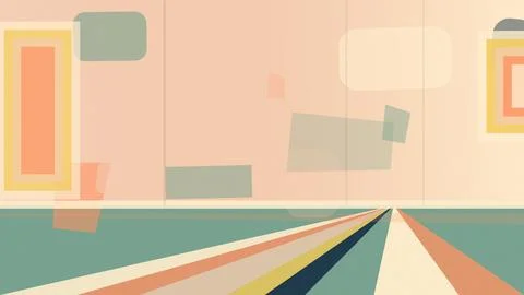 Minimal geometric corridor-like abstraction with flat shapes and pastel pea.. Ilustración de archivo