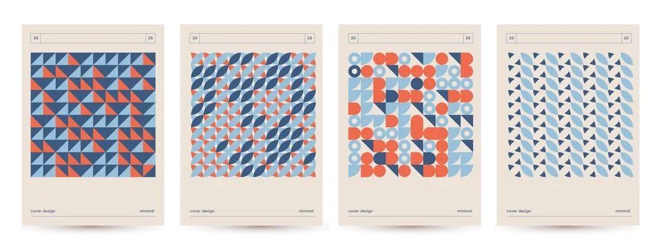 Minimal geometric covers set. Square Bauhaus print for retro modern patterned Stock Illustration