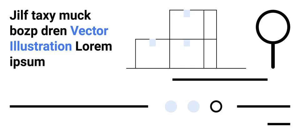 Minimal Geometric Design with Random Text and Lines in Black and Blue Accents Stock Illustration
