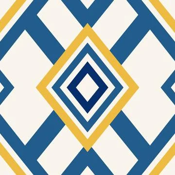 Minimal Geometric Diamond Pattern (Blue, Navy blue, Golden yellow, White) Stock Illustration