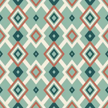Minimal Geometric Diamond Pattern (teal, terracotta, beige) Stock Illustration