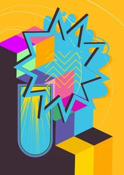 Minimal geometric elements poster design. Multicolored geometrical graphic .. Illustrazione stock