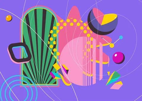 Minimal geometric elements poster design. Multicolored geometrical graphic .. Illustrazione stock