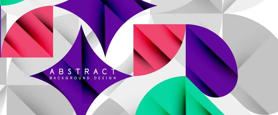 Minimal geometric elements on white. Petals, round triangles, star Stock Illustration
