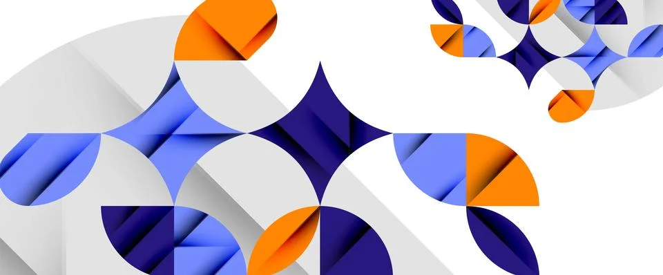 Minimal geometric elements on white. Petals, round triangles, star Illustrazione stock