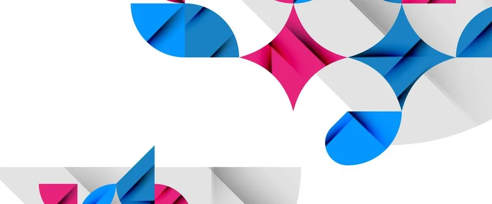 Minimal geometric elements on white. Petals, round triangles, star Illustrazione stock