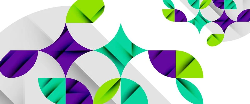 Minimal geometric elements on white. Petals, round triangles, star Stock Illustration