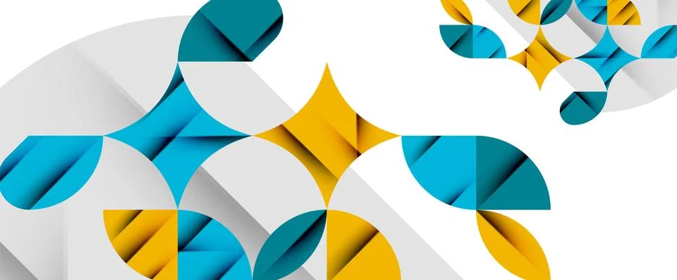 Minimal geometric elements on white. Petals, round triangles, star Stock Illustration