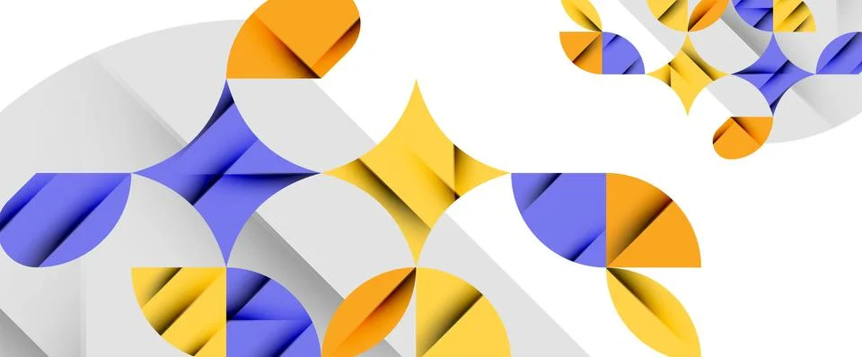 Minimal geometric elements on white. Petals, round triangles, star Stock Illustration