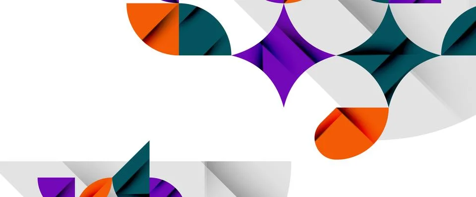 Minimal geometric elements on white. Petals, round triangles, star Stock Illustration