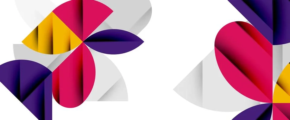 Minimal geometric elements on white. Petals, round triangles, star Stock Illustration