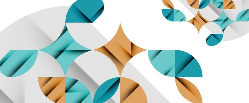 Minimal geometric elements on white. Petals, round triangles, star Stock Illustration