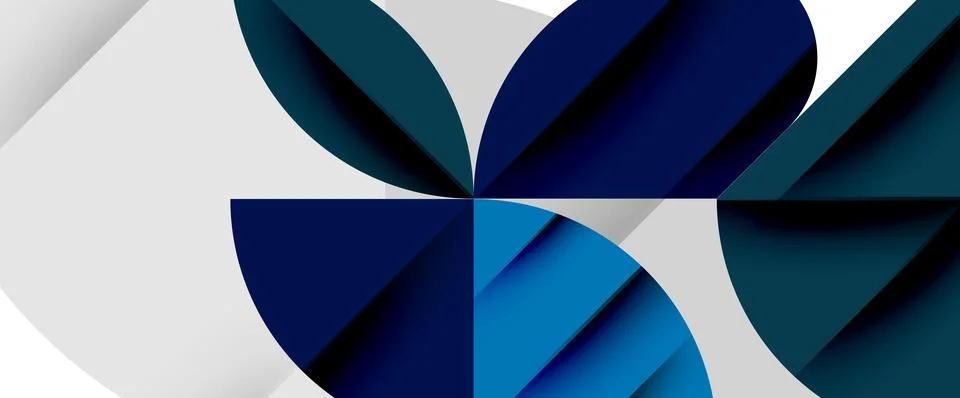 Minimal geometric elements on white. Petals, round triangles, star Stock Illustration