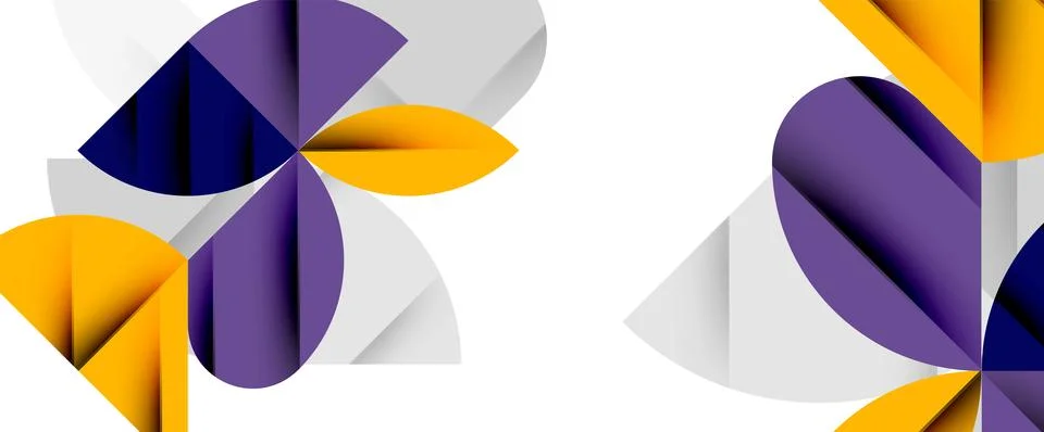 Minimal geometric elements on white. Petals, round triangles, star Stock Illustration