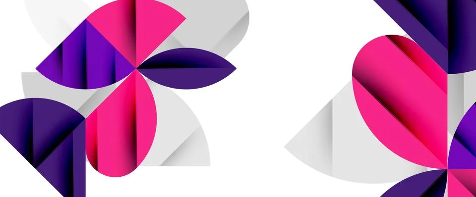 Minimal geometric elements on white. Petals, round triangles, star Illustrazione stock