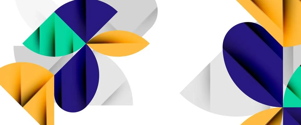 Minimal geometric elements on white. Petals, round triangles, star Illustrazione stock