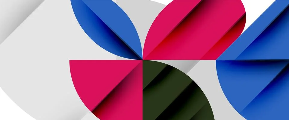 Minimal geometric elements on white. Petals, round triangles, star Stock Illustration
