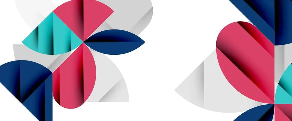 Minimal geometric elements on white. Petals, round triangles, star Stock Illustration