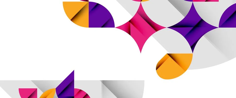 Minimal geometric elements on white. Petals, round triangles, star Illustrazione stock