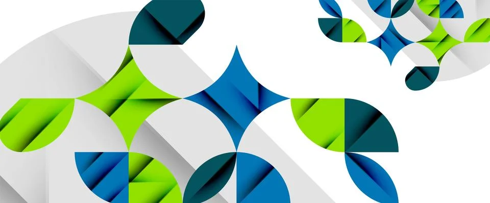 Minimal geometric elements on white. Petals, round triangles, star Stock Illustration