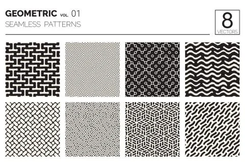 Minimal geometric seamless patterns set Stock Illustration