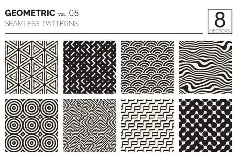 Minimal geometric seamless patterns set Stock Illustration