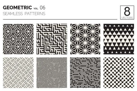 Minimal geometric seamless patterns set Stock Illustration