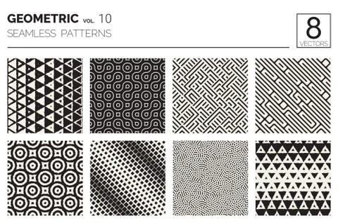 Minimal geometric seamless patterns set Stock Illustration