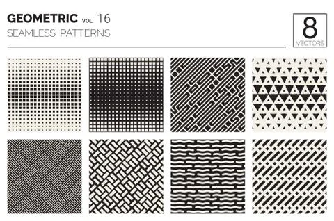 Minimal geometric seamless patterns set Stock Illustration
