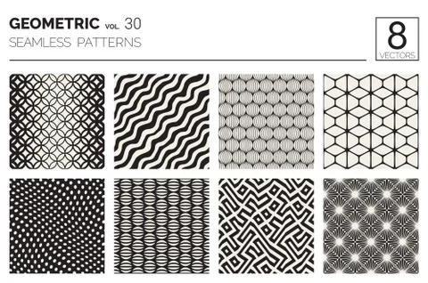 Minimal geometric seamless patterns set Stock Illustration