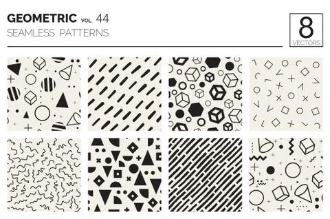 Minimal geometric seamless patterns set Stock Illustration