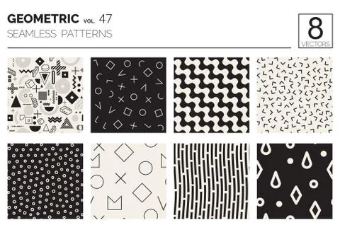 Minimal geometric seamless patterns set Stock Illustration