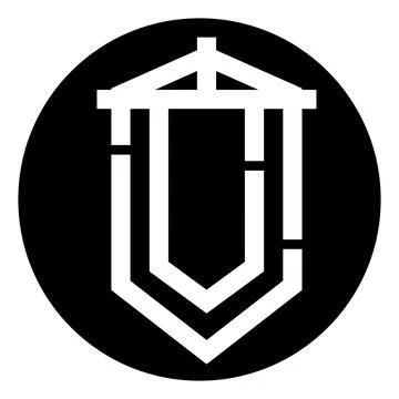Minimal geometric shield logo on black circle Stock Illustration