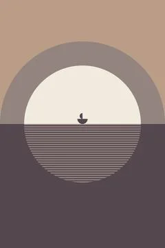 Minimal Geometric Wall Art with Earth Tone Circle and Lines Stock-Illustration