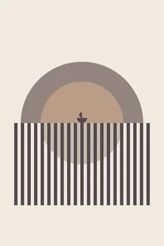 Minimal Geometric Wall Art with Earth Tone Circle and Lines Stock-Illustration