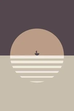 Minimal Geometric Wall Art with Earth Tone Circle and Lines Stock-Illustration