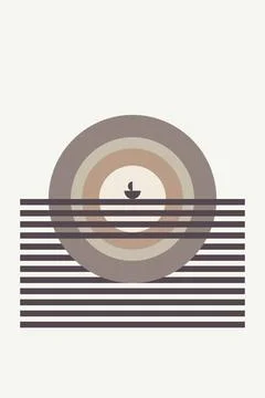 Minimal Geometric Wall Art with Earth Tone Circle and Lines Stock Illustration