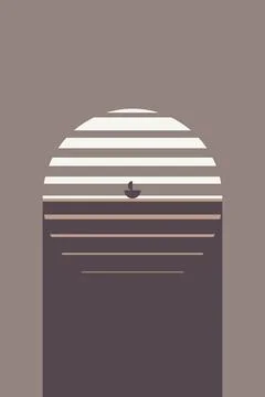 Minimal Geometric Wall Art with Earth Tone Circle and Lines Stock Illustration