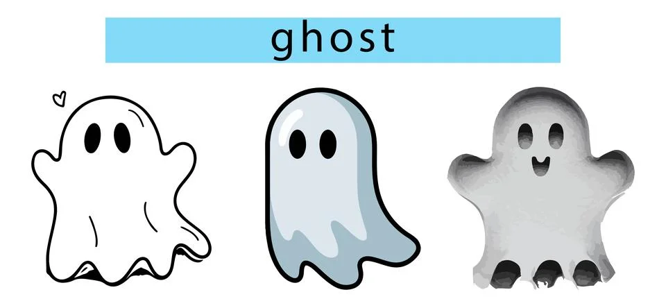 A minimal ghost with only two dot eyes and a wavy body Stock Illustration