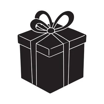 Minimal Gift Box Icon Black Present Package Ribbon Bow Logo Design Illustrazione stock