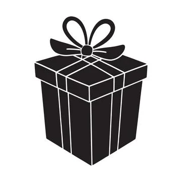Minimal Gift Box Icon Black Present Package Ribbon Bow Logo Design Illustrazione stock