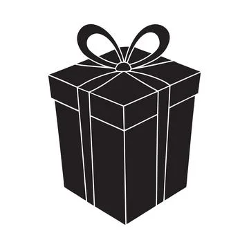 Minimal Gift Box Icon Black Present Package Ribbon Bow Logo Design Illustrazione stock